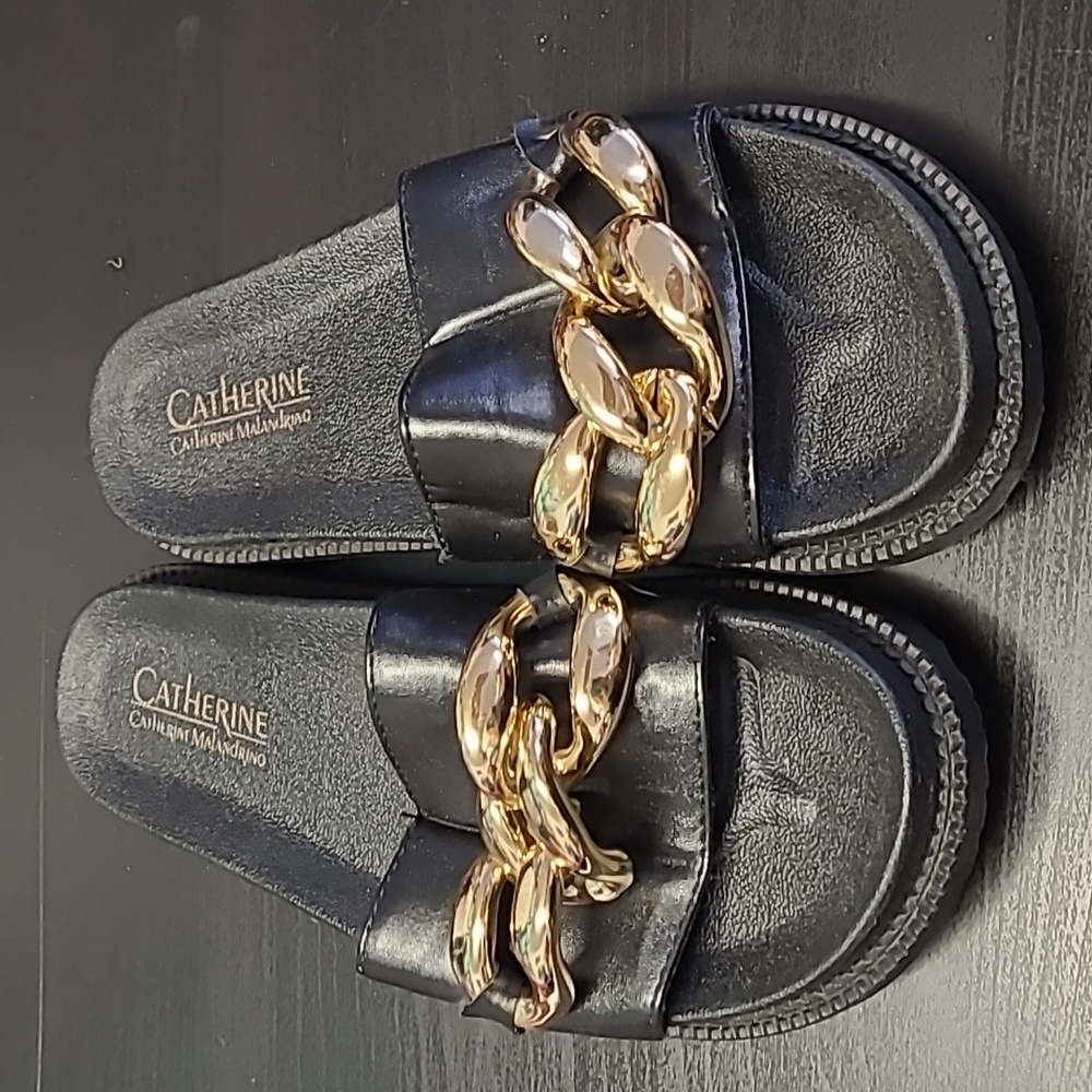 Catherine Malandrino Biggie Gold Link Chain Sandal Slides Size 8